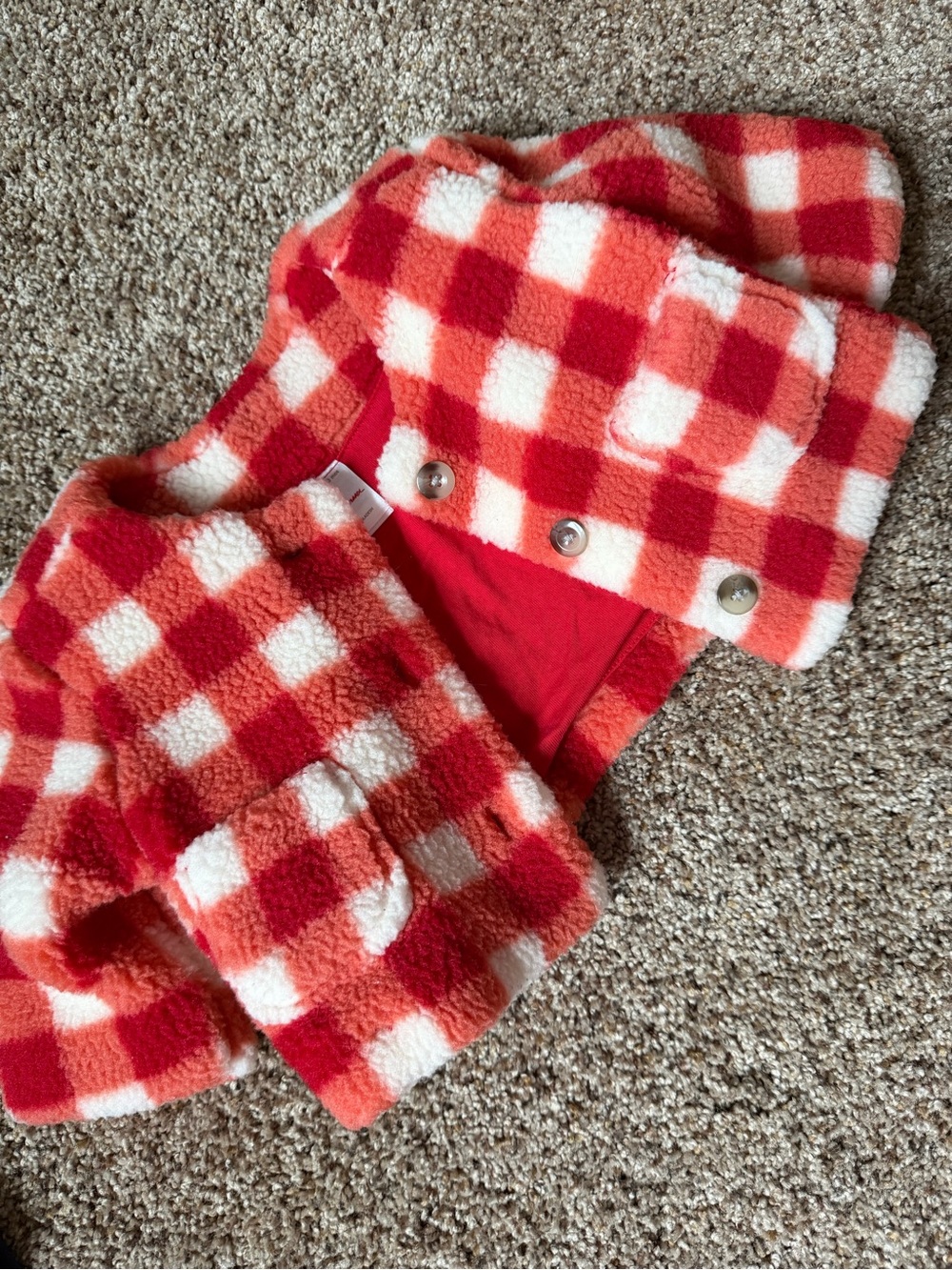 Hanna Andersson Red & White Check Plush Kids Jacket